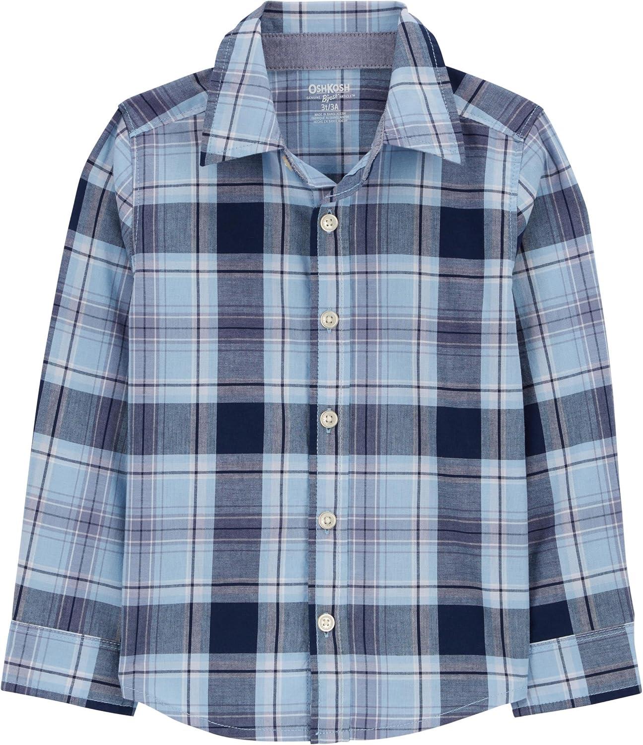 imageOSHKOSH BGOSH Boys Long Sleeve Woven Buttonfront ShirtBlue Plaid Print