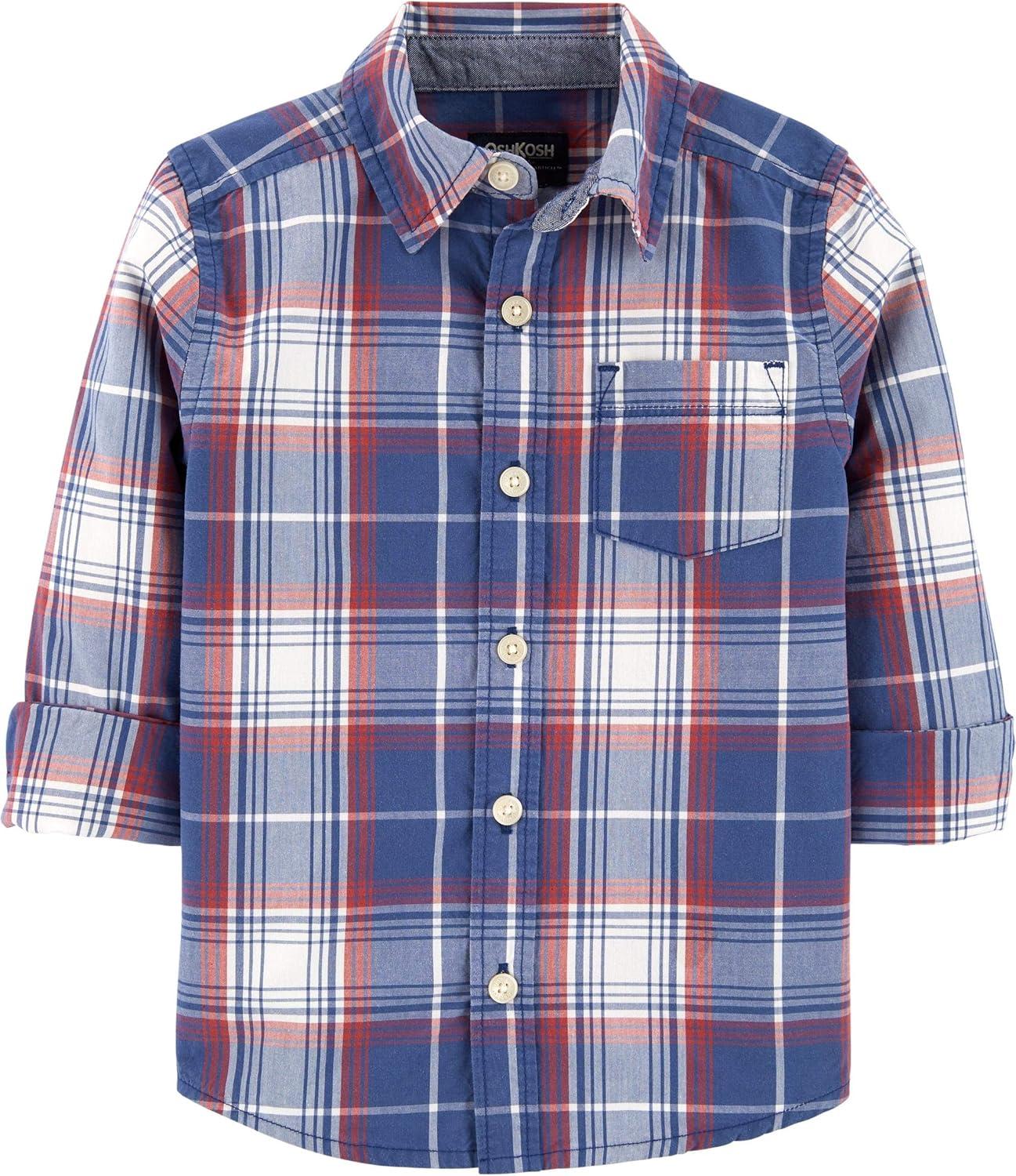 imageOSHKOSH BGOSH Boys Long Sleeve Woven Buttonfront ShirtBlueRed Plaid