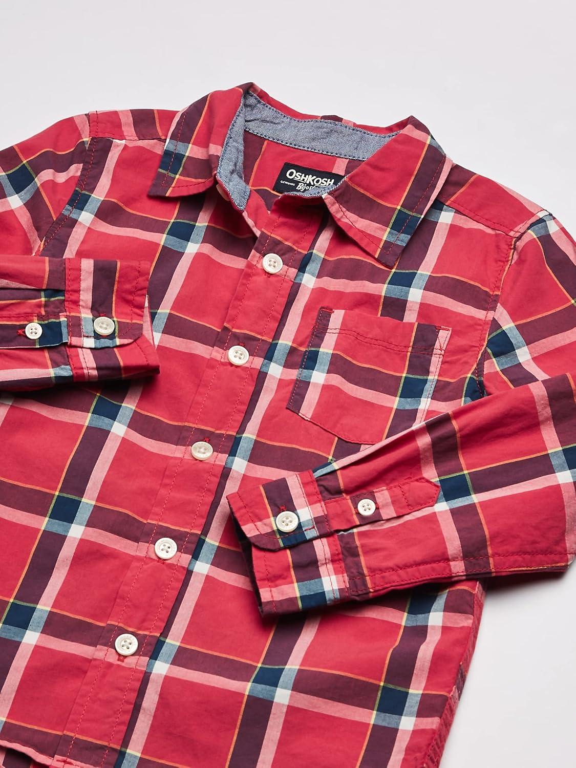 imageOSHKOSH BGOSH Boys Long Sleeve Woven Buttonfront ShirtRed Plaid Print