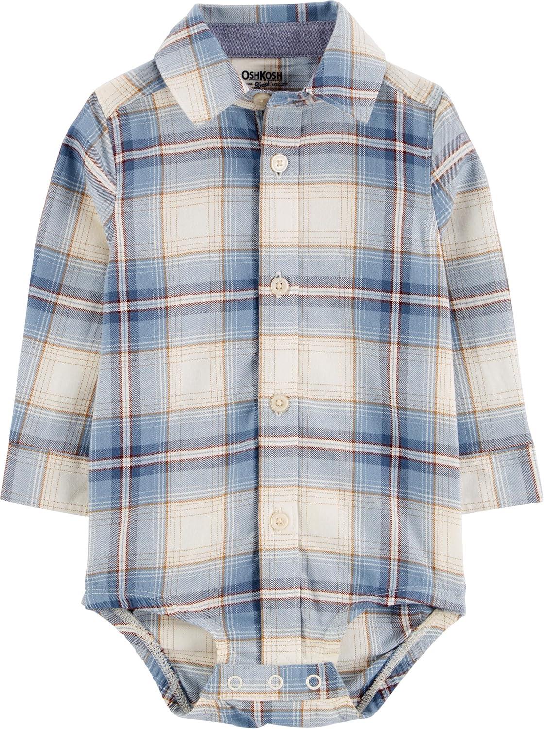 imageOSHKOSH BGOSH babyboys Buttonfront BodysuitBlue Woven Plaid