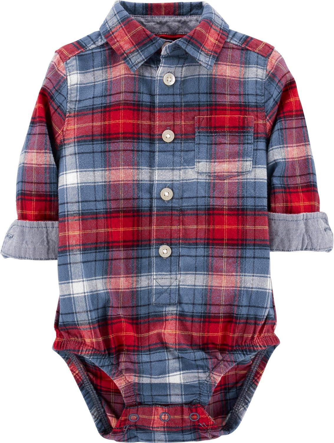 imageOSHKOSH BGOSH babyboys Buttonfront BodysuitBlueRed Plaid