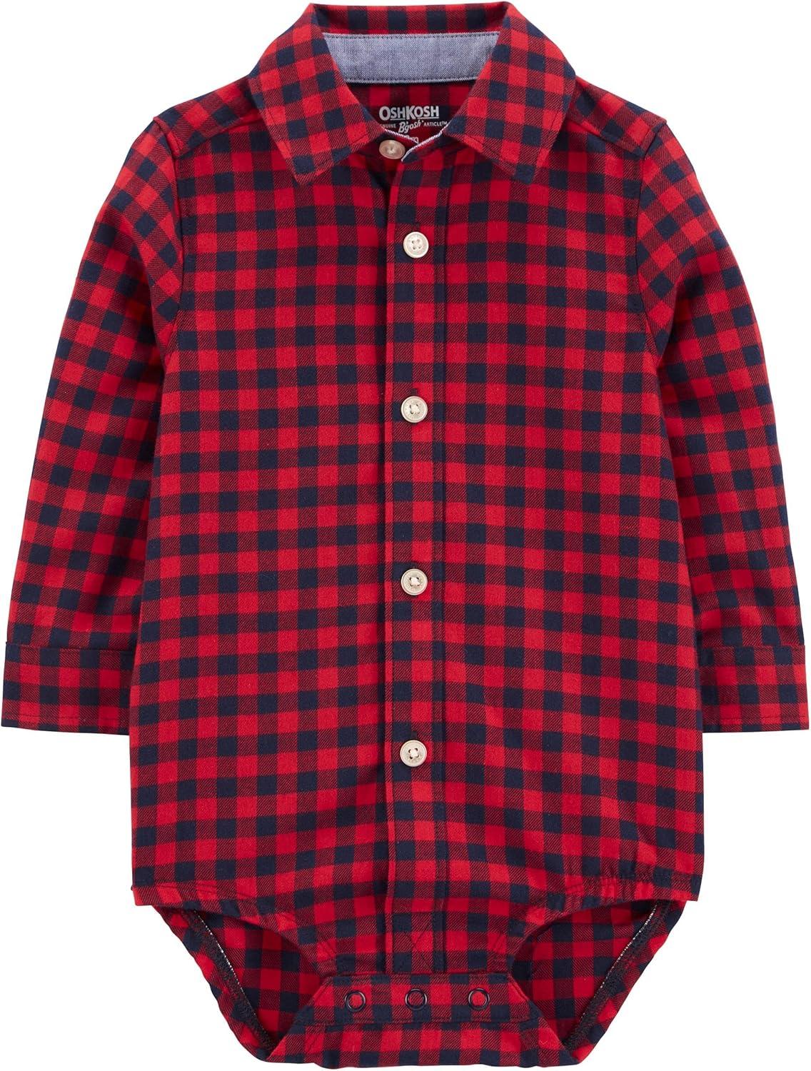imageOSHKOSH BGOSH babyboys Buttonfront BodysuitDark Red Plaid