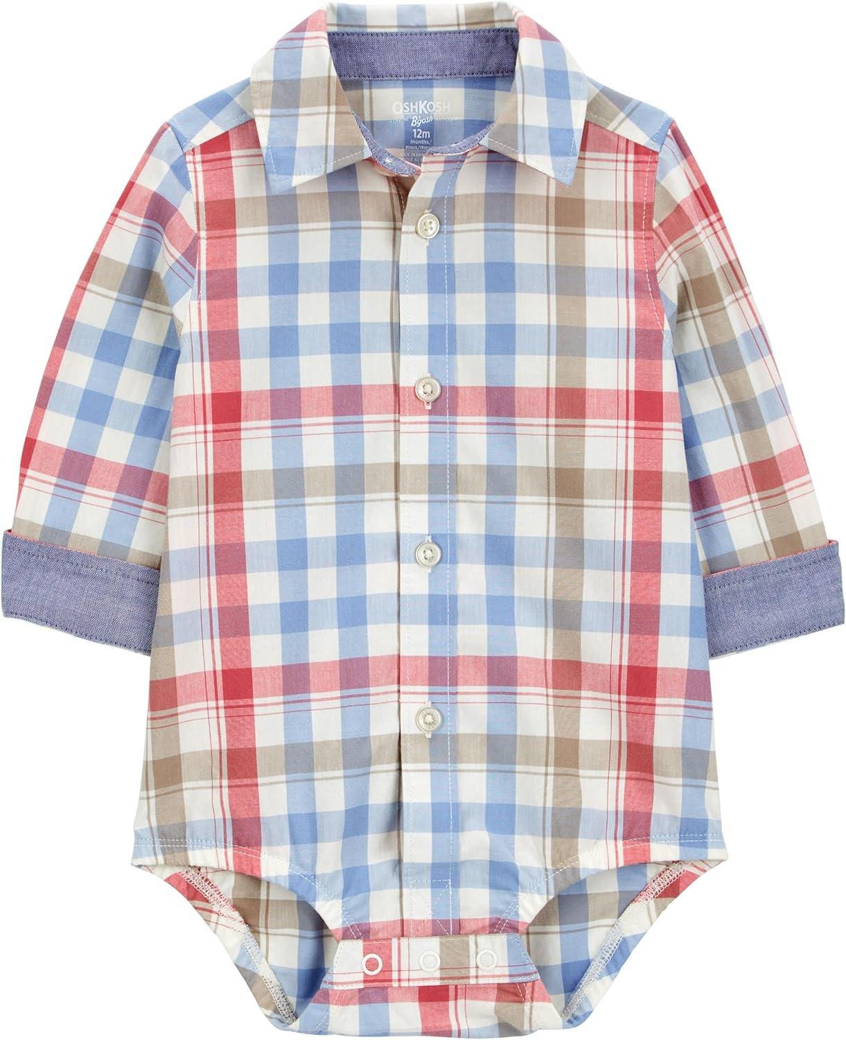 imageOSHKOSH BGOSH babyboys Buttonfront BodysuitMulti Orange Plaid