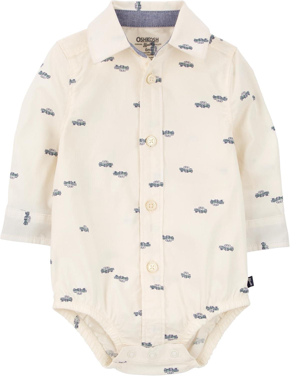 imageOSHKOSH BGOSH babyboys Buttonfront BodysuitWhite Truck Print