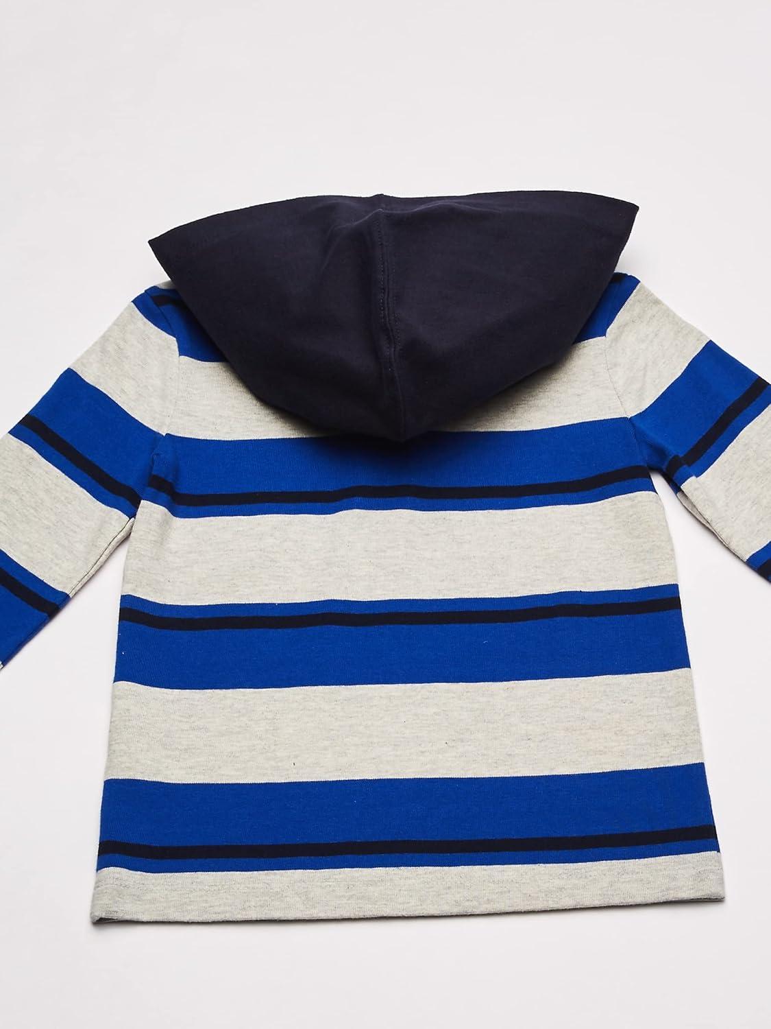 imageOshKosh BGosh Boys Hooded Rugby TopGreyBlue Stripe