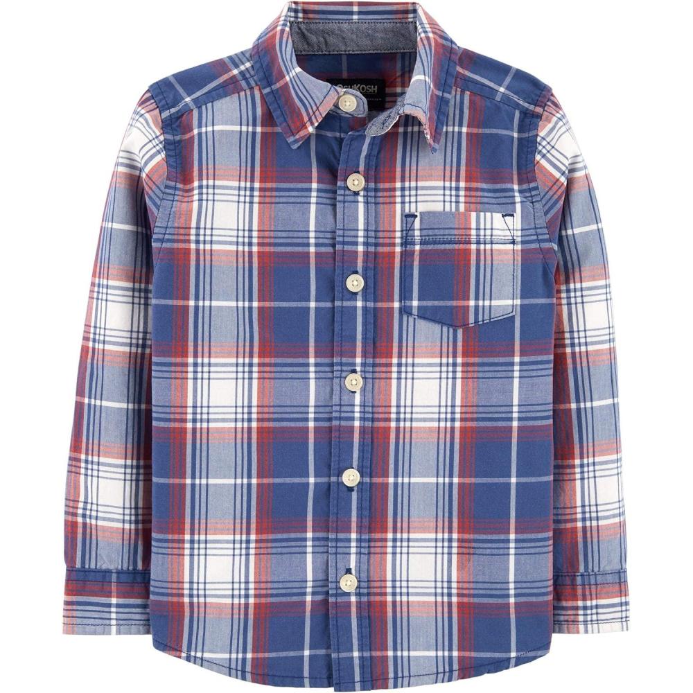 imageOSHKOSH BGOSH Boys Long Sleeve Woven Buttonfront ShirtBlueRed Plaid