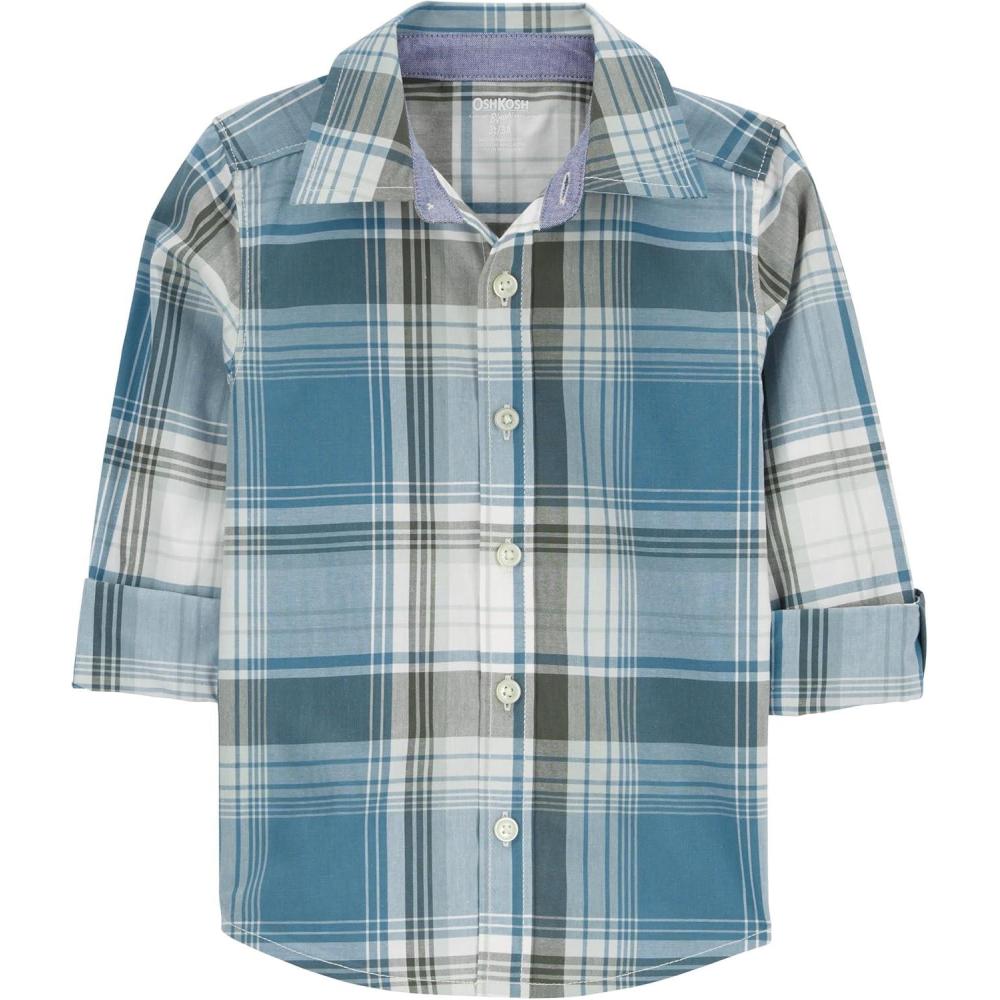 imageOSHKOSH BGOSH Boys Long Sleeve Woven Buttonfront ShirtOlive Blue Plaid