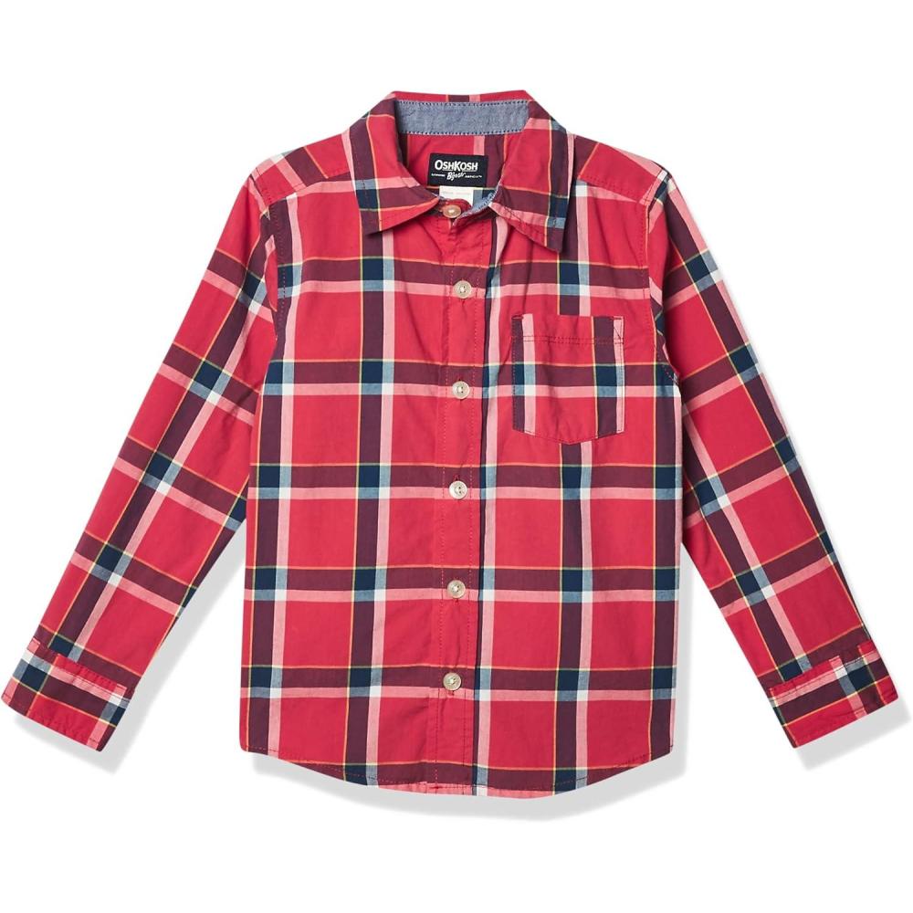 imageOSHKOSH BGOSH Boys Long Sleeve Woven Buttonfront ShirtRed Plaid Print