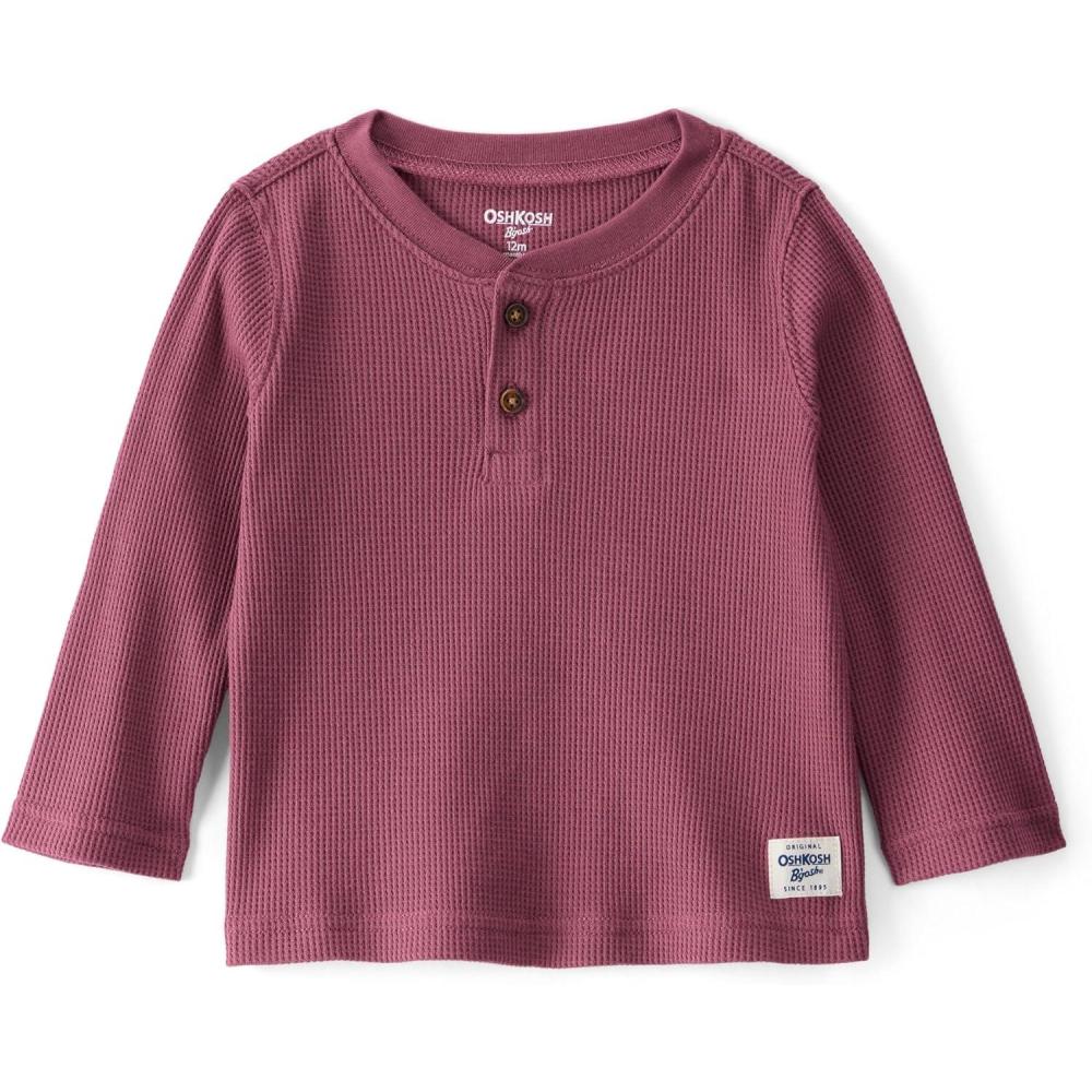 imageOSHKOSH BGOSH Boys LongSleeve Raglan HenleyBerry Red