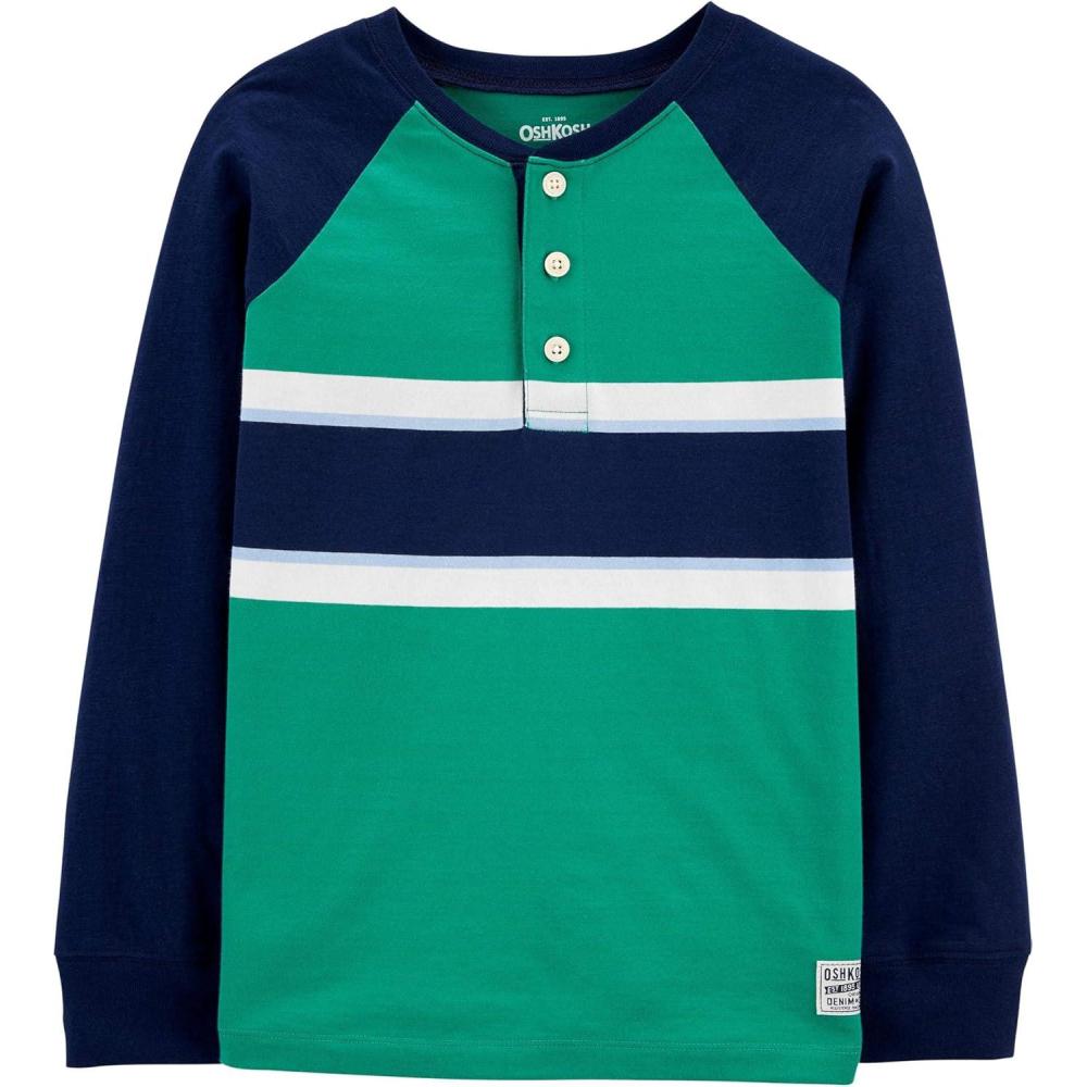 imageOSHKOSH BGOSH Boys LongSleeve Raglan HenleyBlueGreen