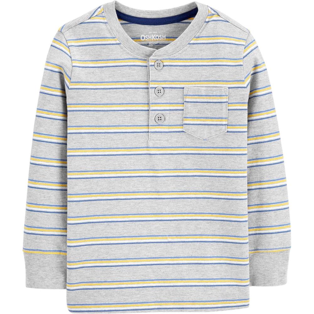 imageOSHKOSH BGOSH Boys LongSleeve Raglan HenleyGrey Heather Stripe
