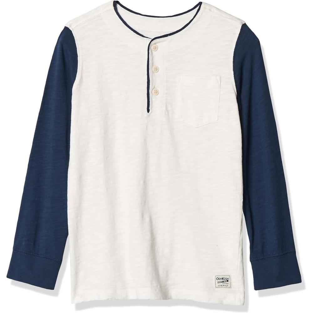 imageOSHKOSH BGOSH Boys LongSleeve Raglan HenleyIvoryCadetblue