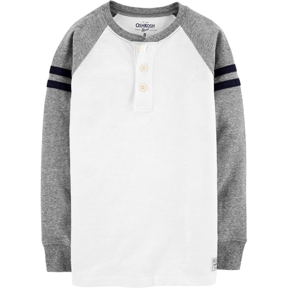 imageOSHKOSH BGOSH Boys LongSleeve Raglan HenleyIvoryGrey