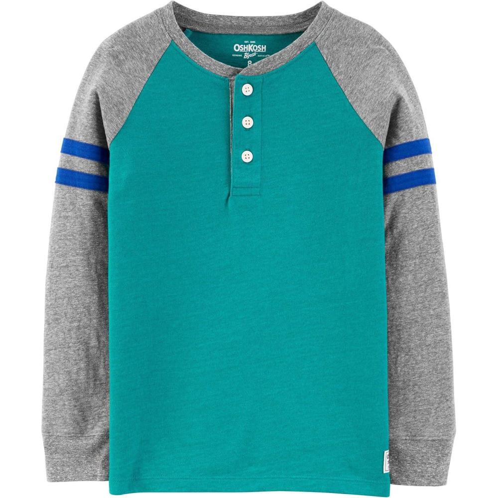 imageOSHKOSH BGOSH Boys LongSleeve Raglan HenleySchoolhouse GreenMedium Heather Gray