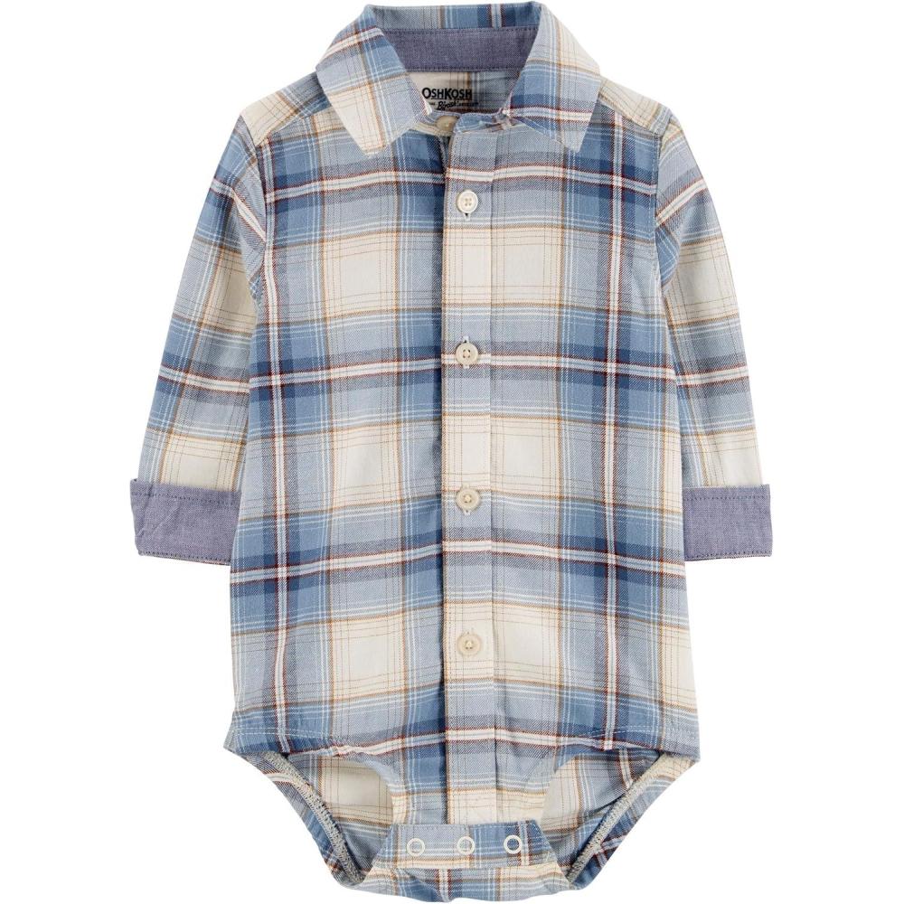 imageOSHKOSH BGOSH babyboys Buttonfront BodysuitBlue Woven Plaid