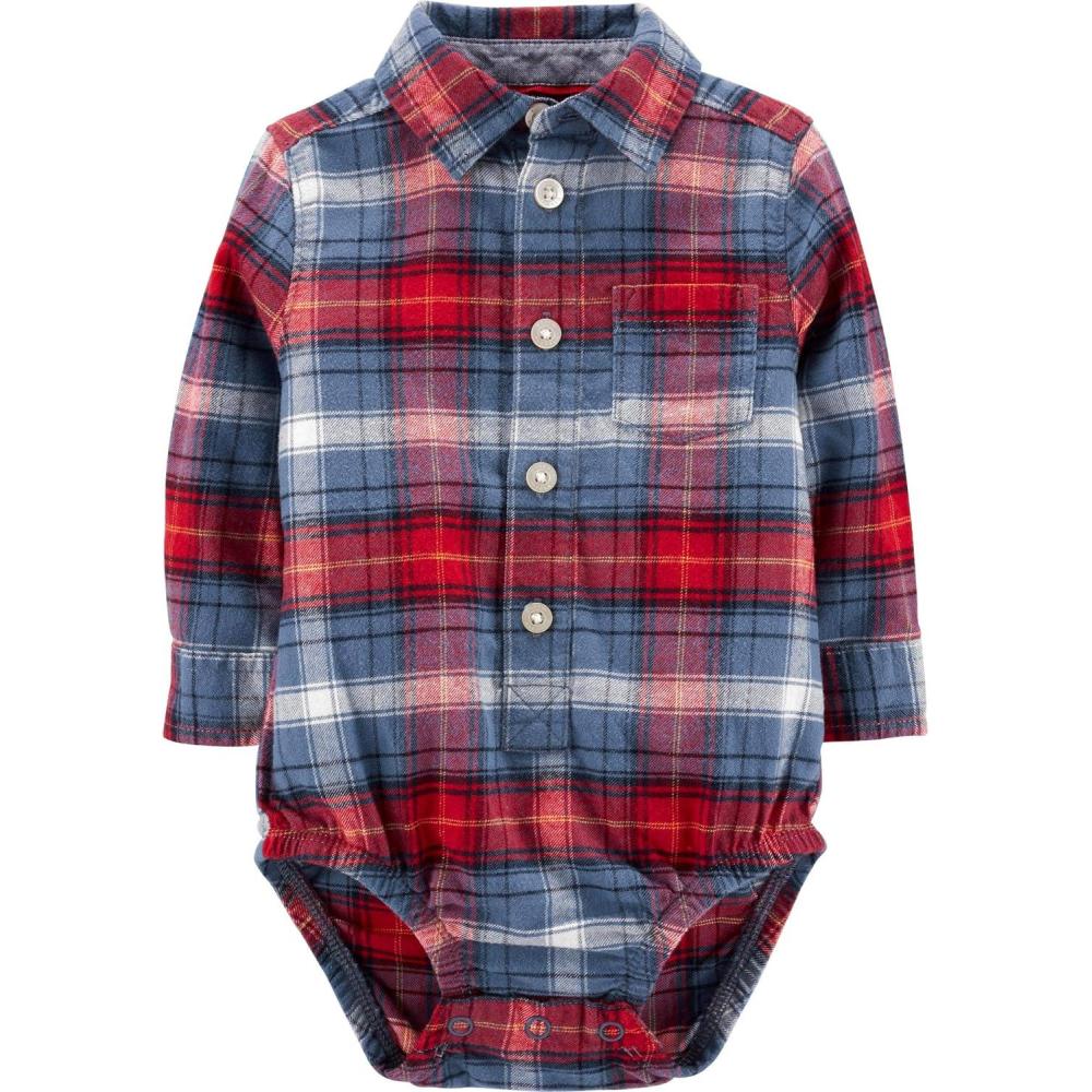 imageOSHKOSH BGOSH babyboys Buttonfront BodysuitBlueRed Plaid