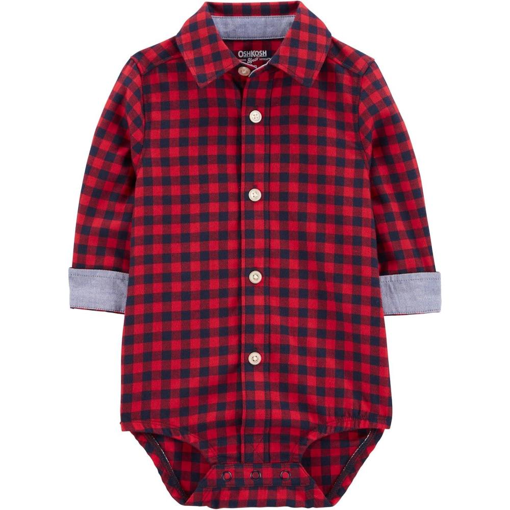 imageOSHKOSH BGOSH babyboys Buttonfront BodysuitDark Red Plaid