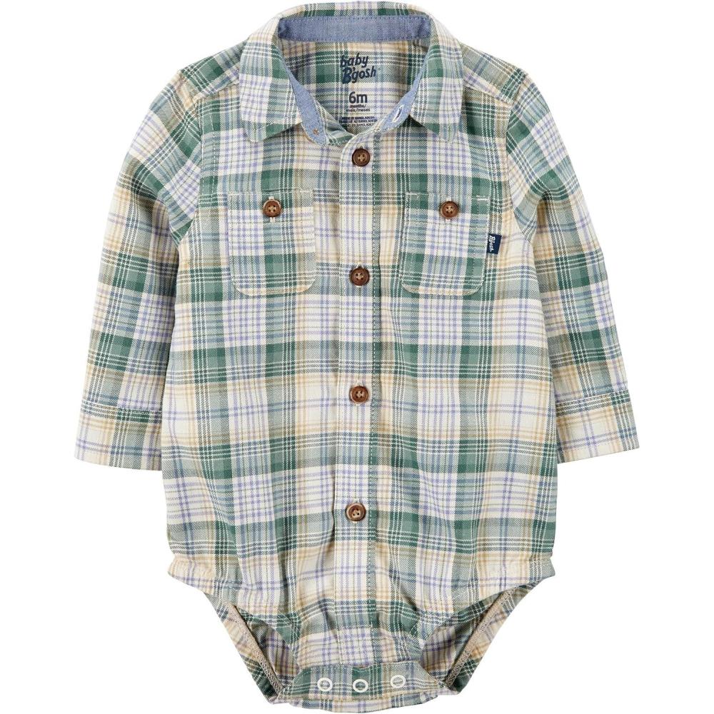 imageOSHKOSH BGOSH babyboys Buttonfront BodysuitGreen