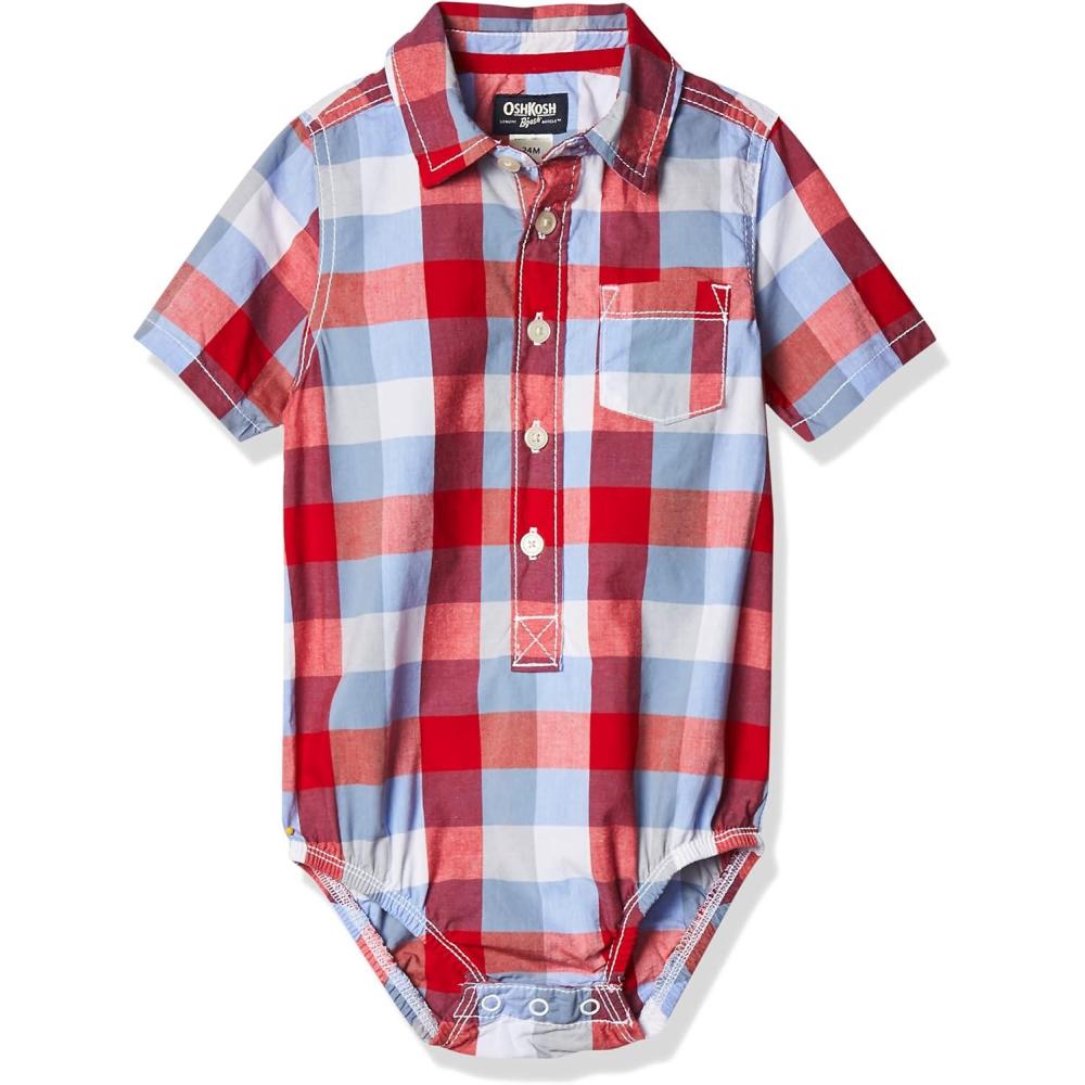imageOSHKOSH BGOSH babyboys Buttonfront BodysuitRed Blue Plaid