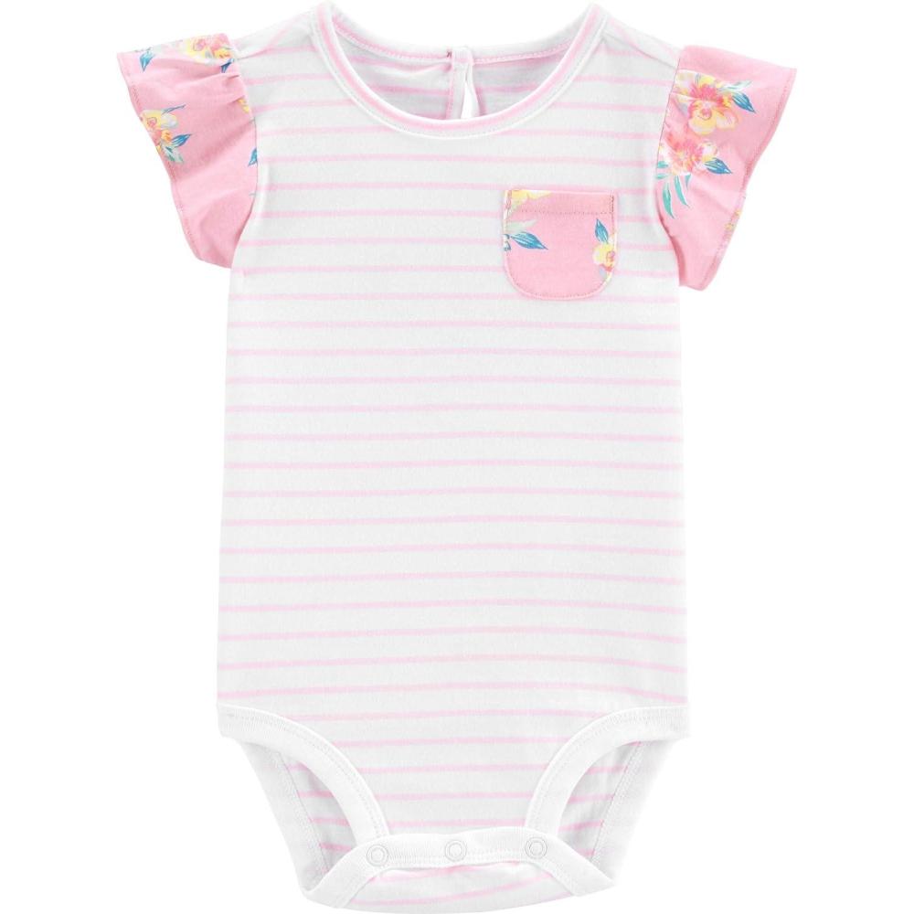 imageOSHKOSH BGOSH babygirls Shortsleeve BodysuitPinkWhite Stripe