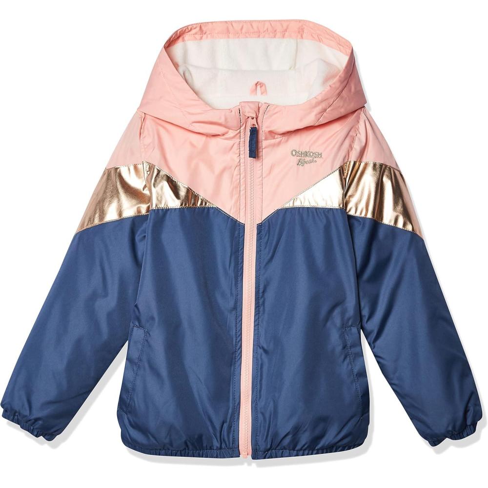 imageOSHKOSH BGOSH girls Midweight Hooded Fashion Jacket Coat With Fleece LiningBlue Pink Metallic