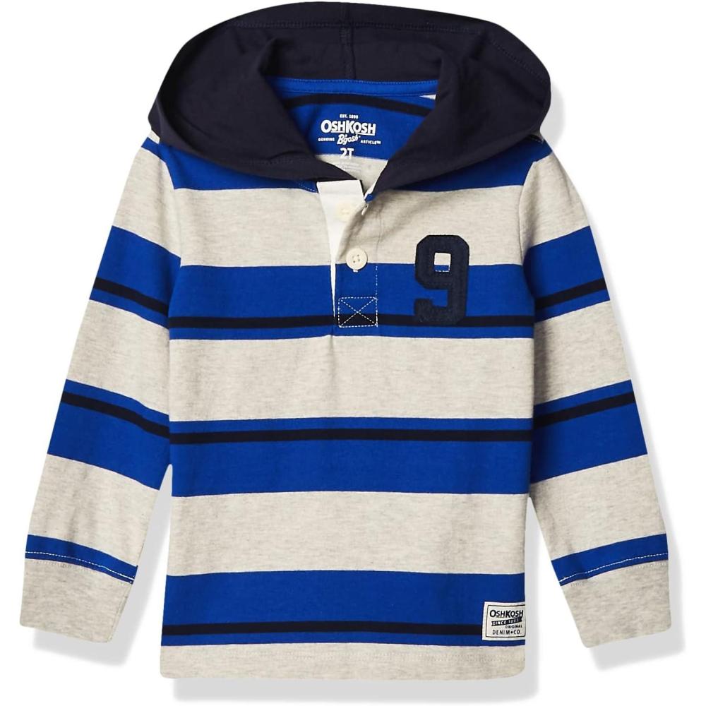 imageOshKosh BGosh Boys Hooded Rugby TopGreyBlue Stripe