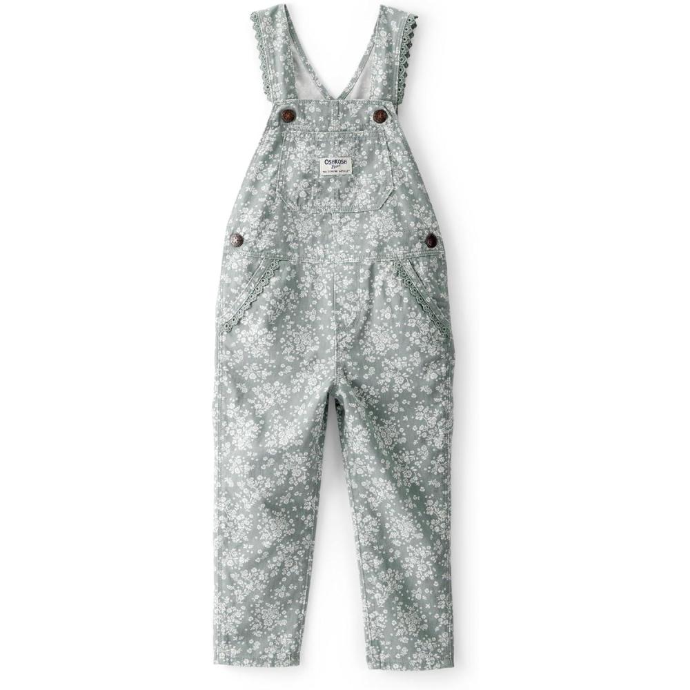 imageOshkosh Girls Worlds Best OverallsGreen Floral Canvas
