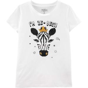 OSHKOSH B’GOSH Girls Sequin Tee(Ivory Zebra)