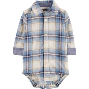 OSHKOSH B’GOSH baby-boys Buttonfront Bodysuit(Blue Woven Plaid)