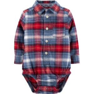OSHKOSH B’GOSH baby-boys Buttonfront Bodysuit(Blue/Red Plaid)