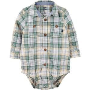 OSHKOSH B’GOSH baby-boys Buttonfront Bodysuit(Green)