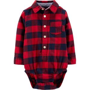 OSHKOSH B’GOSH baby-boys Buttonfront Bodysuit(Red Buffalo Plaid)