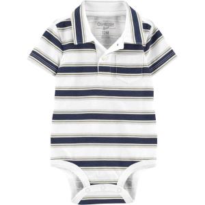 OSHKOSH B’GOSH baby-boys Short Sleeve Polo Bodysuit(Navy Stripe)