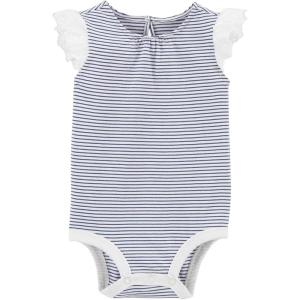 OSHKOSH B’GOSH baby-girls Short-sleeve Bodysuit(Blue Stripes)