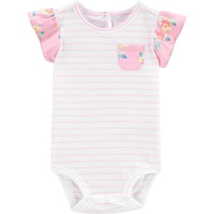 OSHKOSH B’GOSH baby-girls Short-sleeve Bodysuit(Pink/White Stripe)