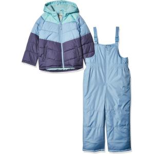 Osh Kosh Girls’ Ski Jacket and Snowbib Snowsuit Outfit Set(Blue Green Stripe)