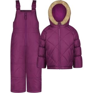 Osh Kosh Girls’ Ski Jacket and Snowbib Snowsuit Outfit Set(Dark Berry)
