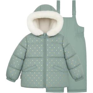 Osh Kosh Girls’ Ski Jacket and Snowbib Snowsuit Outfit Set(Dusty Green With Gold Dot)