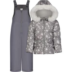 Osh Kosh Girls’ Ski Jacket and Snowbib Snowsuit Outfit Set(Grey Floral)