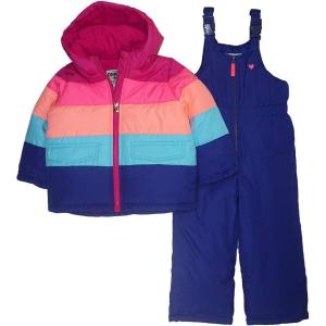 Osh Kosh Girls’ Ski Jacket and Snowbib Snowsuit Outfit Set(Rainbow Pink  Neon  Royal)