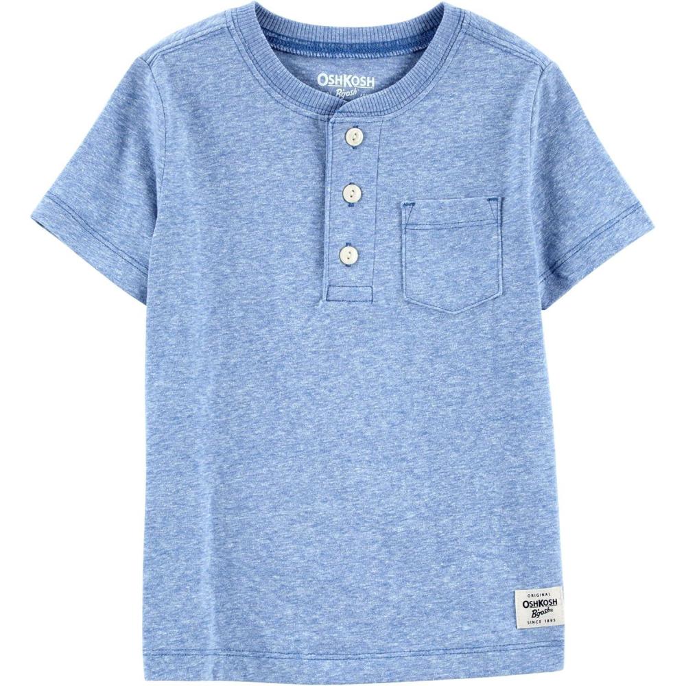 imageOSHKOSH BGOSH Boys Short Sleeve HenleyBlue Snow Solid