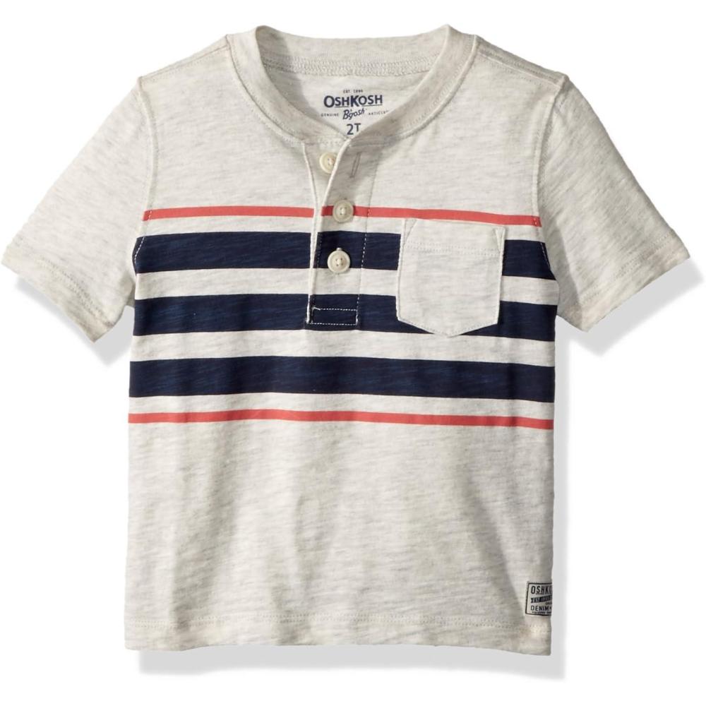 imageOSHKOSH BGOSH Boys Short Sleeve HenleyGrey Stripe
