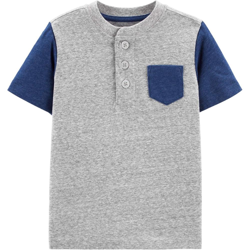 imageOSHKOSH BGOSH Boys Short Sleeve HenleyGreyBlue