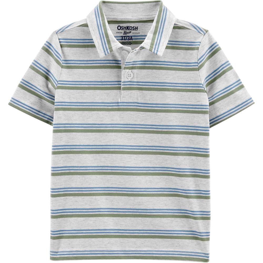 imageOSHKOSH BGOSH Boys Short Sleeve PoloGreenGrey Stripe
