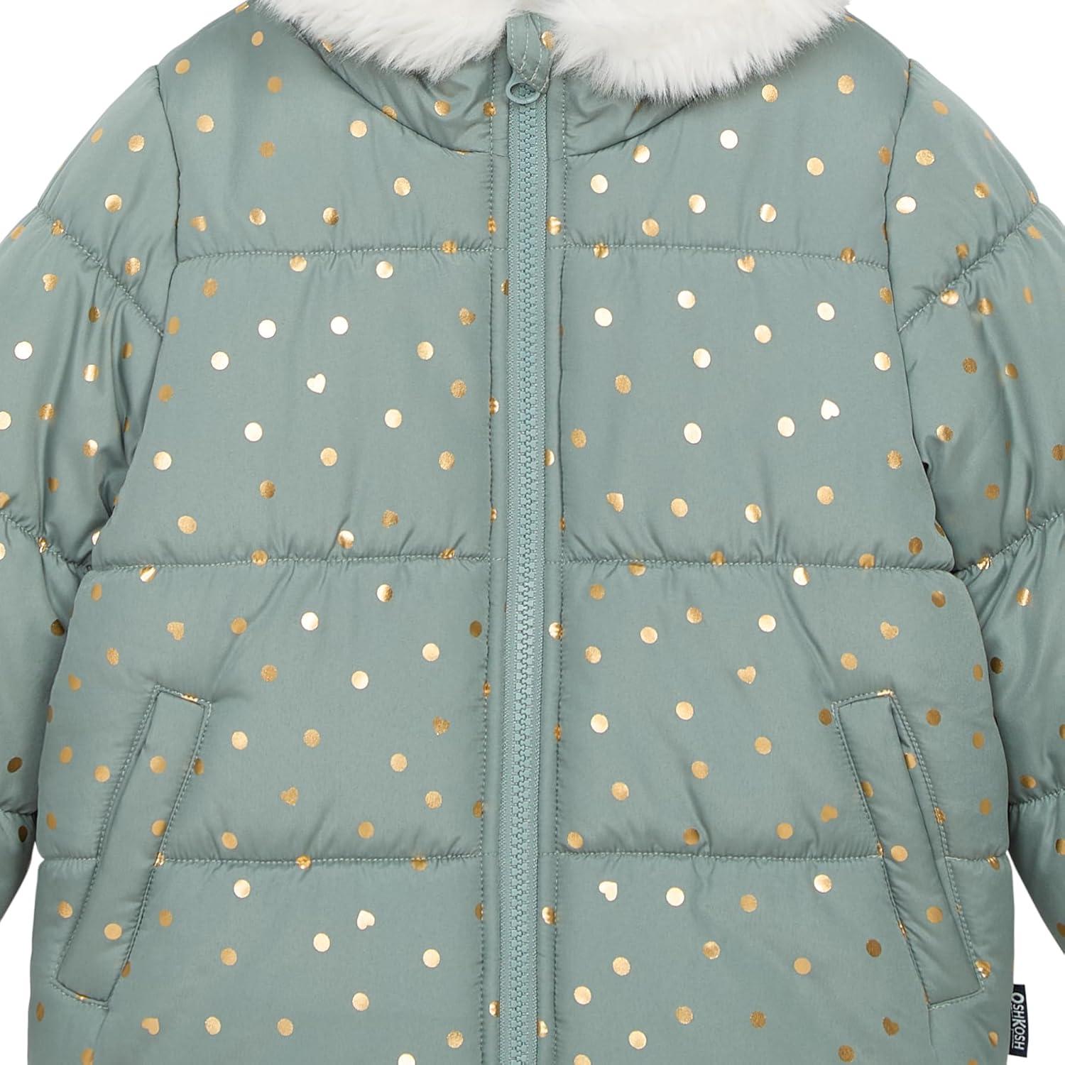 imageOSHKOSH BGOSH Girls Ski Jacket and Snowbib Snowsuit Outfit SetDusty Green With Gold Dot