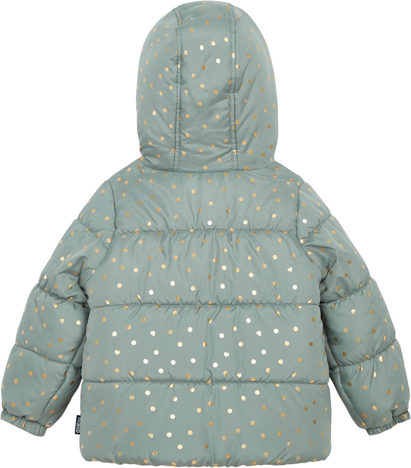 imageOSHKOSH BGOSH Girls Ski Jacket and Snowbib Snowsuit Outfit SetDusty Green With Gold Dot