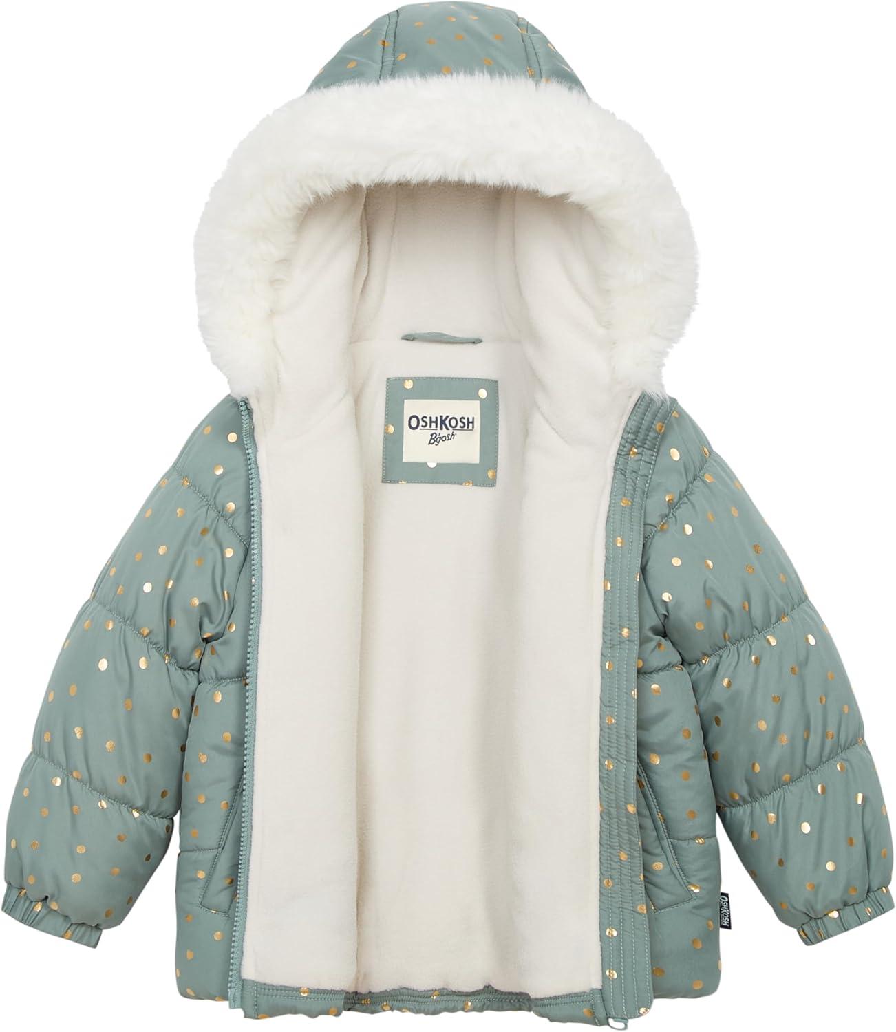 imageOSHKOSH BGOSH Girls Ski Jacket and Snowbib Snowsuit Outfit SetDusty Green With Gold Dot