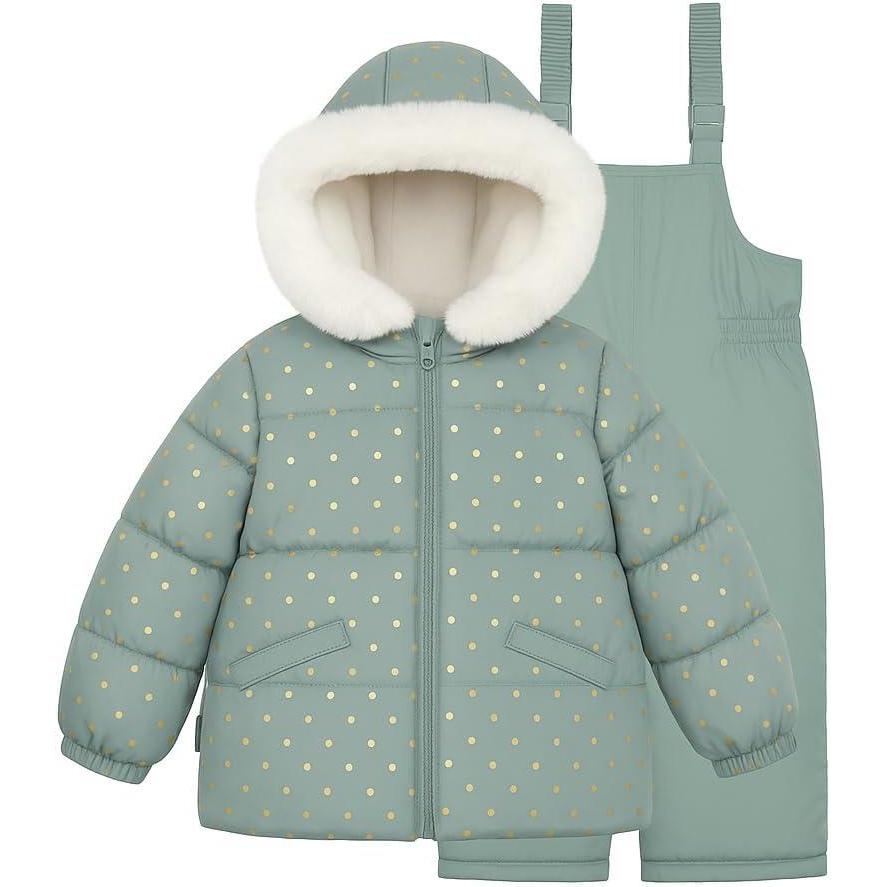 imageOSHKOSH BGOSH Girls Ski Jacket and Snowbib Snowsuit Outfit SetDusty Green With Gold Dot