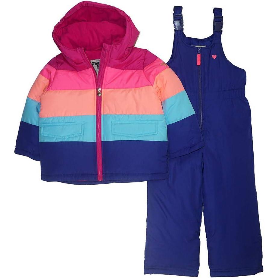 imageOSHKOSH BGOSH Girls Ski Jacket and Snowbib Snowsuit Outfit SetRainbow Pink  Neon  Royal