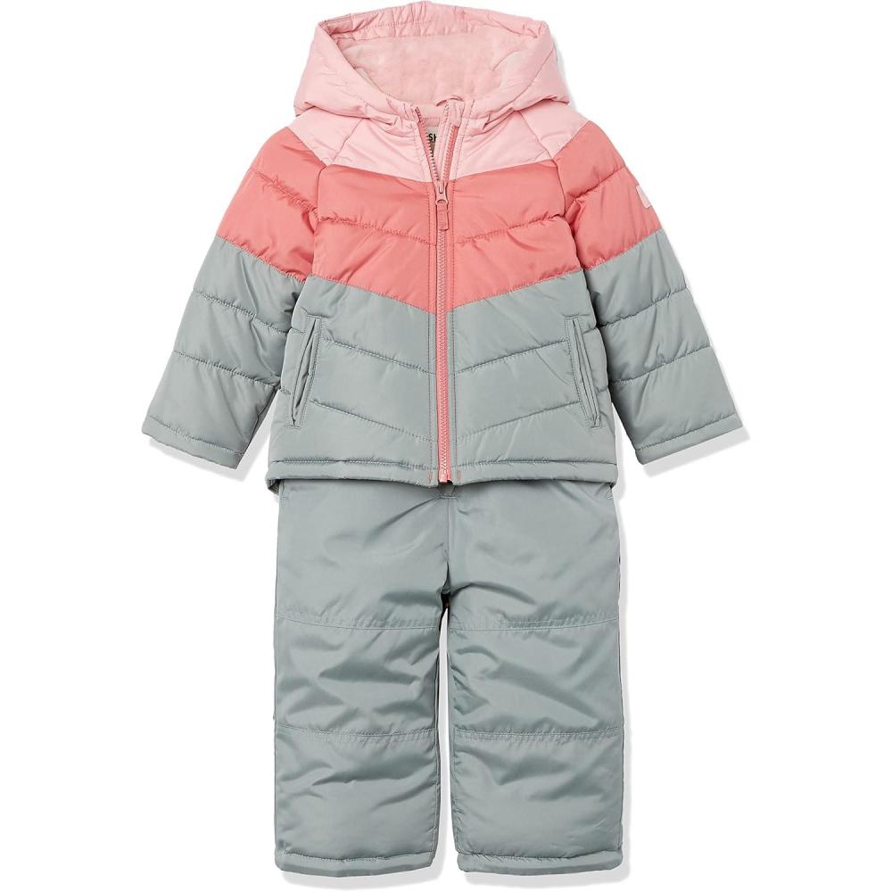 imageOSHKOSH BGOSH Girls Ski Jacket and Snowbib Snowsuit Outfit SetSage Green Rose Pink